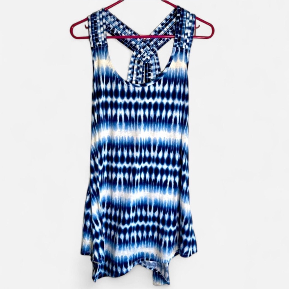 J Valdi Blue & White Tie Dye Sleeveless Tank Dress Cover Up - Size Medium